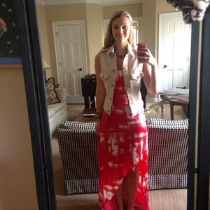 Red and White Tie Dye Maxi Dress